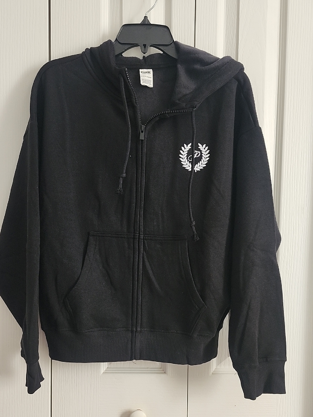 Victoria Secret Black Zip Hoodie with Laurel Logo